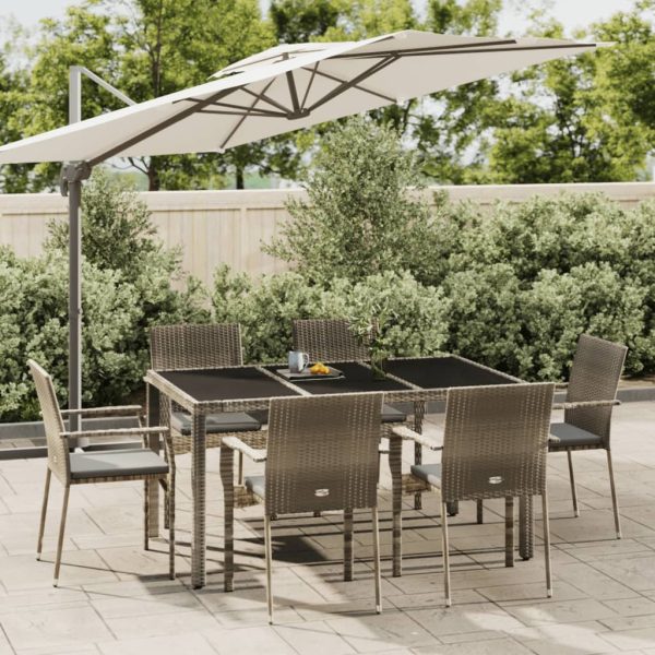 7-delige Tuinset met kussens poly rattan grijs