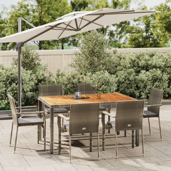7-delige Tuinset met kussens poly rattan grijs