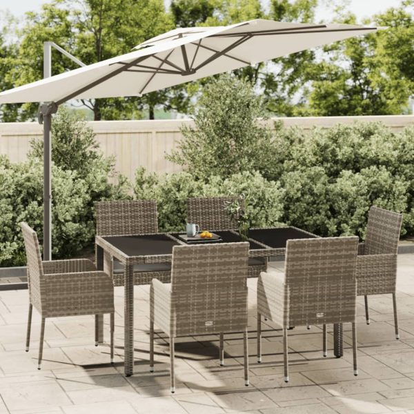 7-delige Tuinset met kussens poly rattan grijs