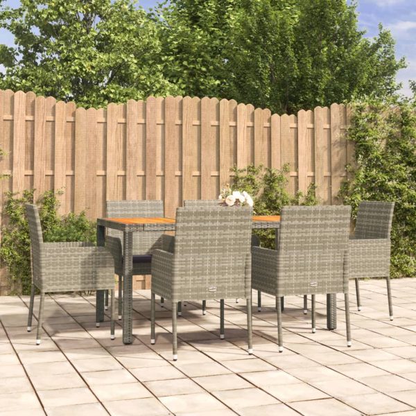 7-delige Tuinset met kussens poly rattan grijs