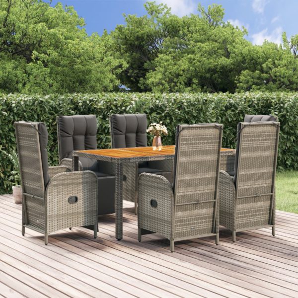 7-delige Tuinset met kussens poly rattan grijs