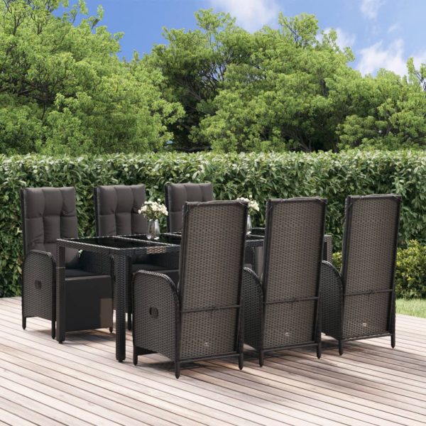 7-delige Tuinset met kussens poly rattan zwart