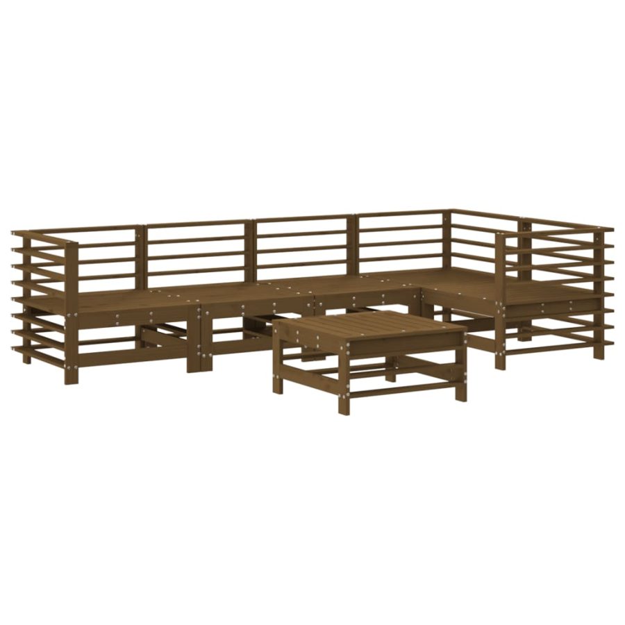 6-delige Loungeset met kussens grenenhout honingbruin - Afbeelding 3
