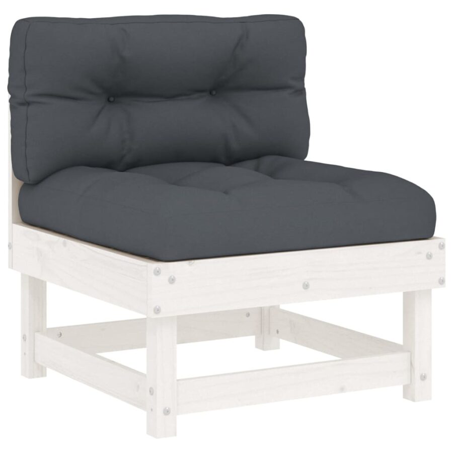 10-delige Loungeset met kussens massief hout wit - Afbeelding 4