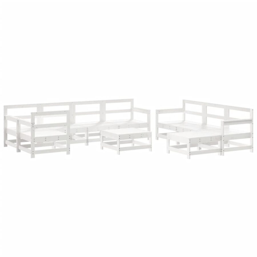 10-delige Loungeset met kussens massief hout wit - Afbeelding 3
