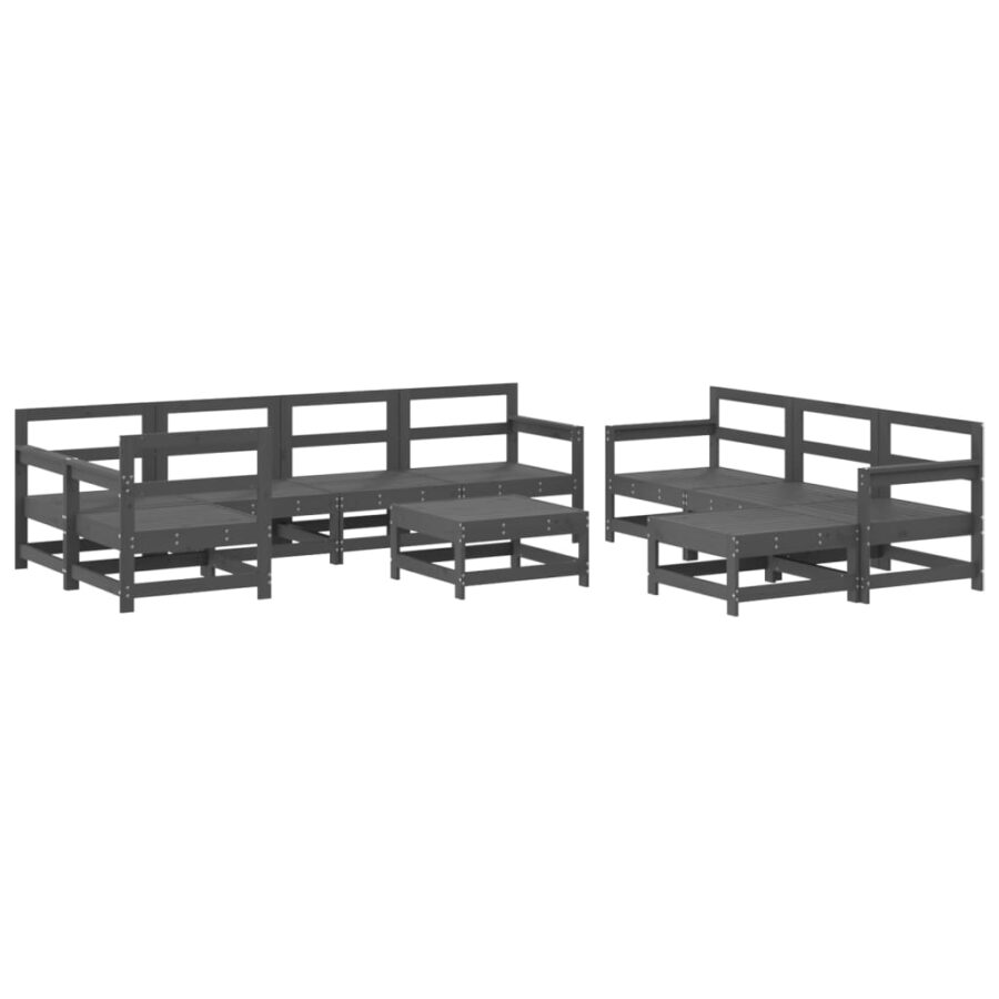 10-delige Loungeset met kussens massief hout grijs - Afbeelding 3
