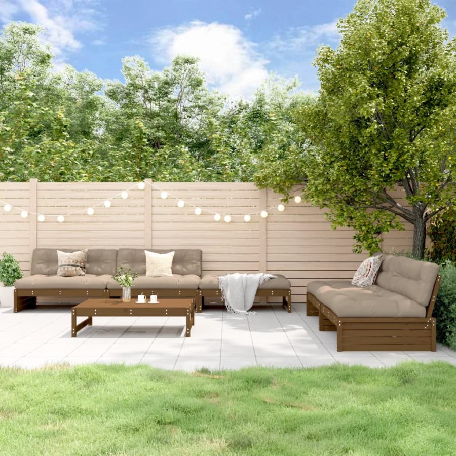 6-delige Loungeset met kussens grenenhout honingbruin