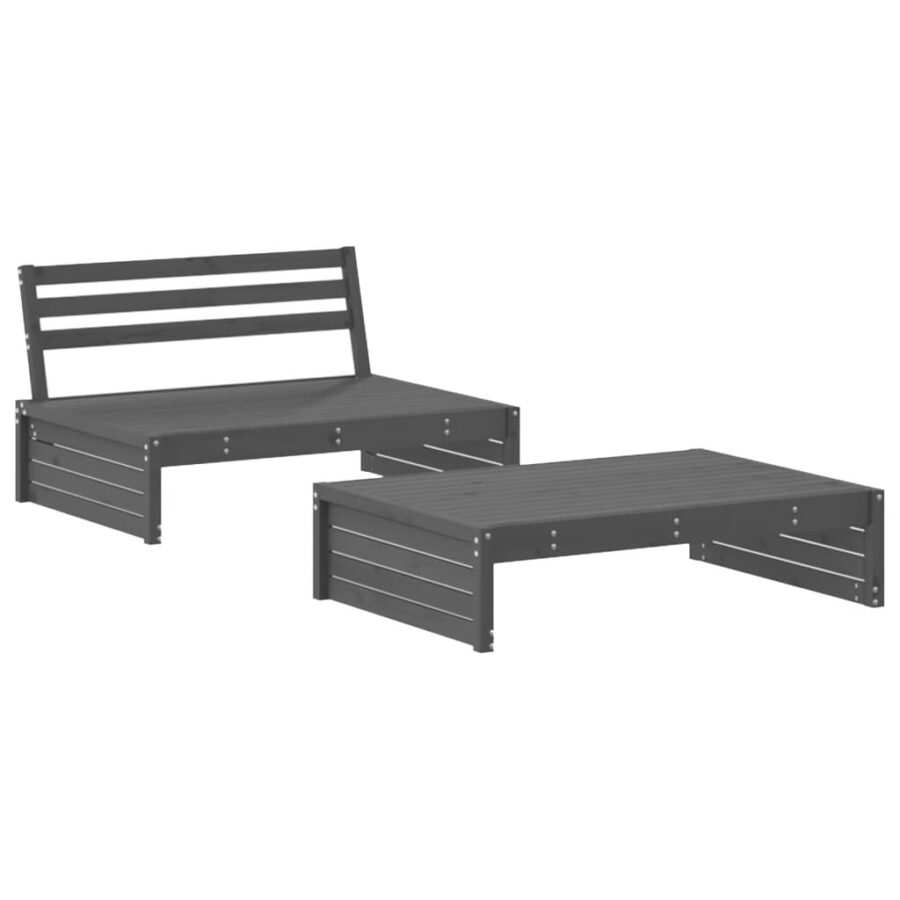 2-delige Loungeset met kussens massief hout grijs - Afbeelding 3