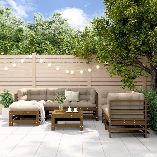 7-delige Tuinset massief grenenhout honingbruin