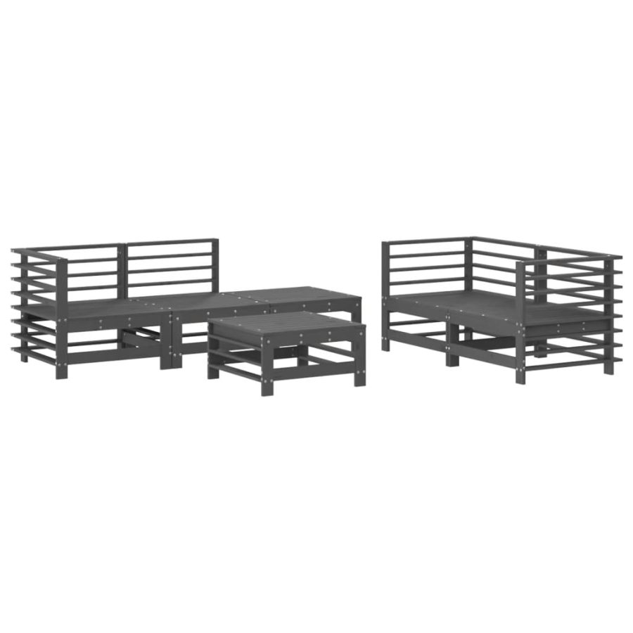 6-delige Loungeset massief grenenhout grijs - Afbeelding 2