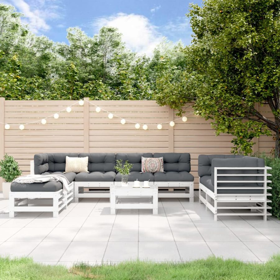 9-delige Loungeset massief grenenhout wit