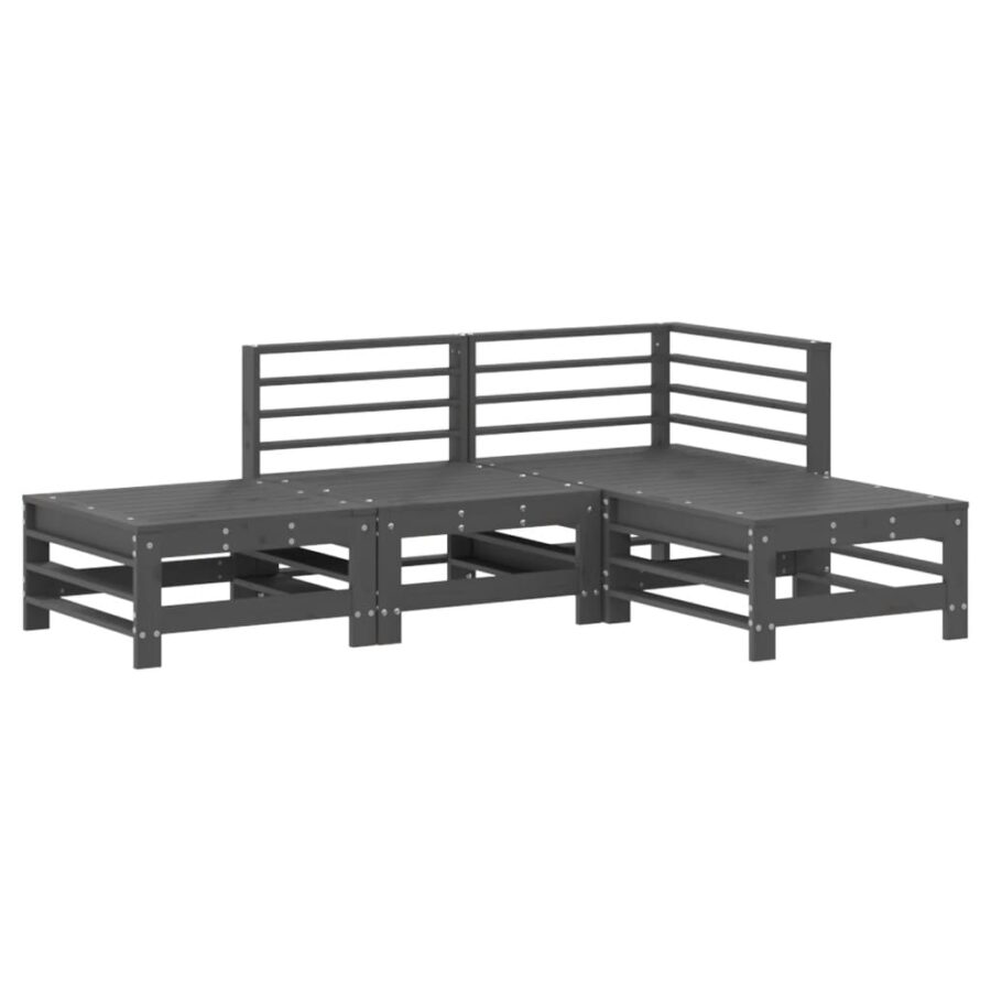 4-delige Loungeset massief grenenhout grijs - Afbeelding 2