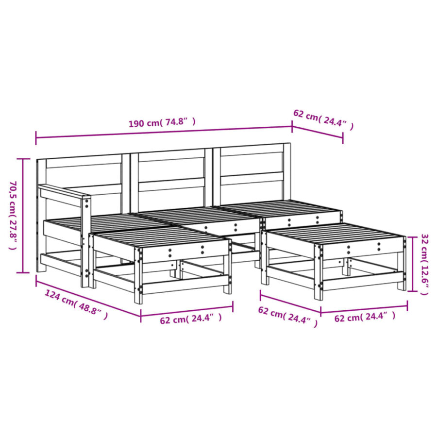 5-delige Loungeset massief grenenhout - Afbeelding 7