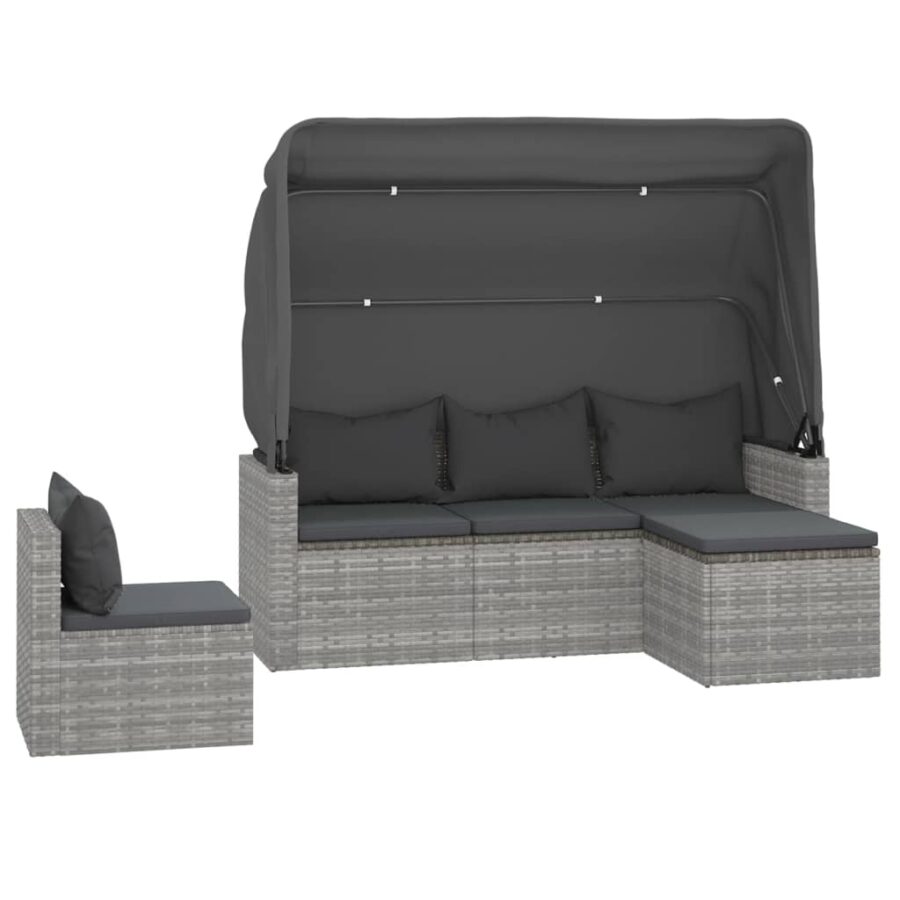 4-delige Loungeset met kussens poly rattan grijs - Afbeelding 3