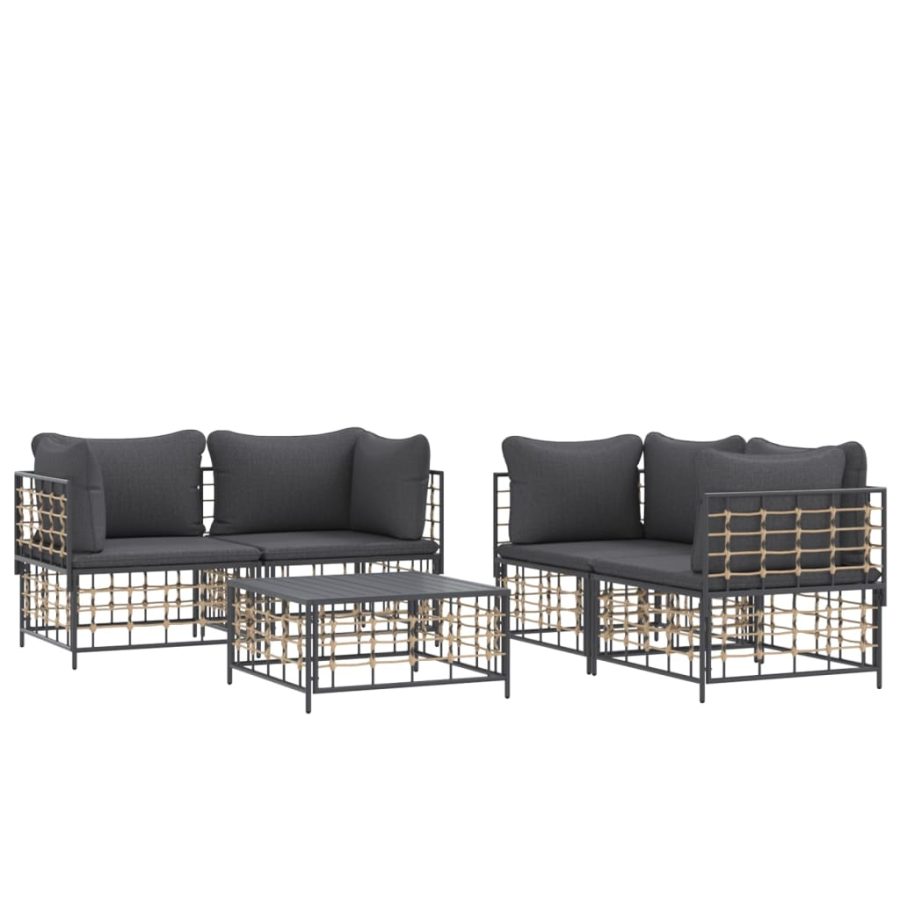 5-delige Loungeset met kussens poly rattan antracietkleurig - Afbeelding 3