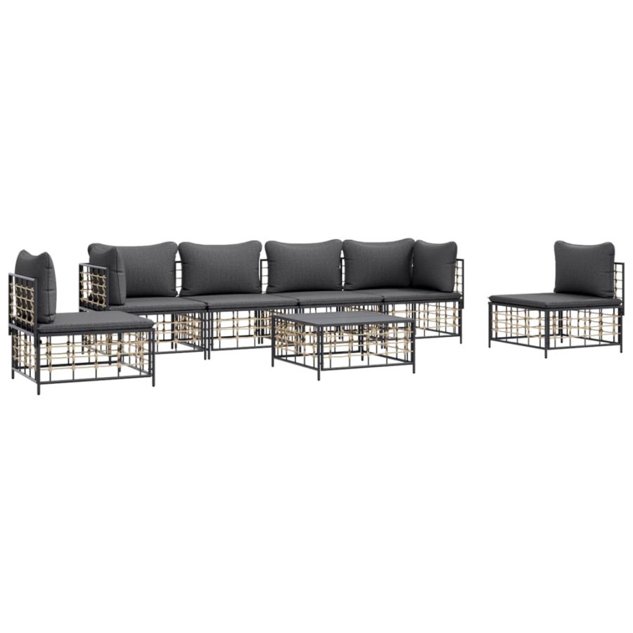 7-delige Loungeset met kussens poly rattan antracietkleurig - Afbeelding 3