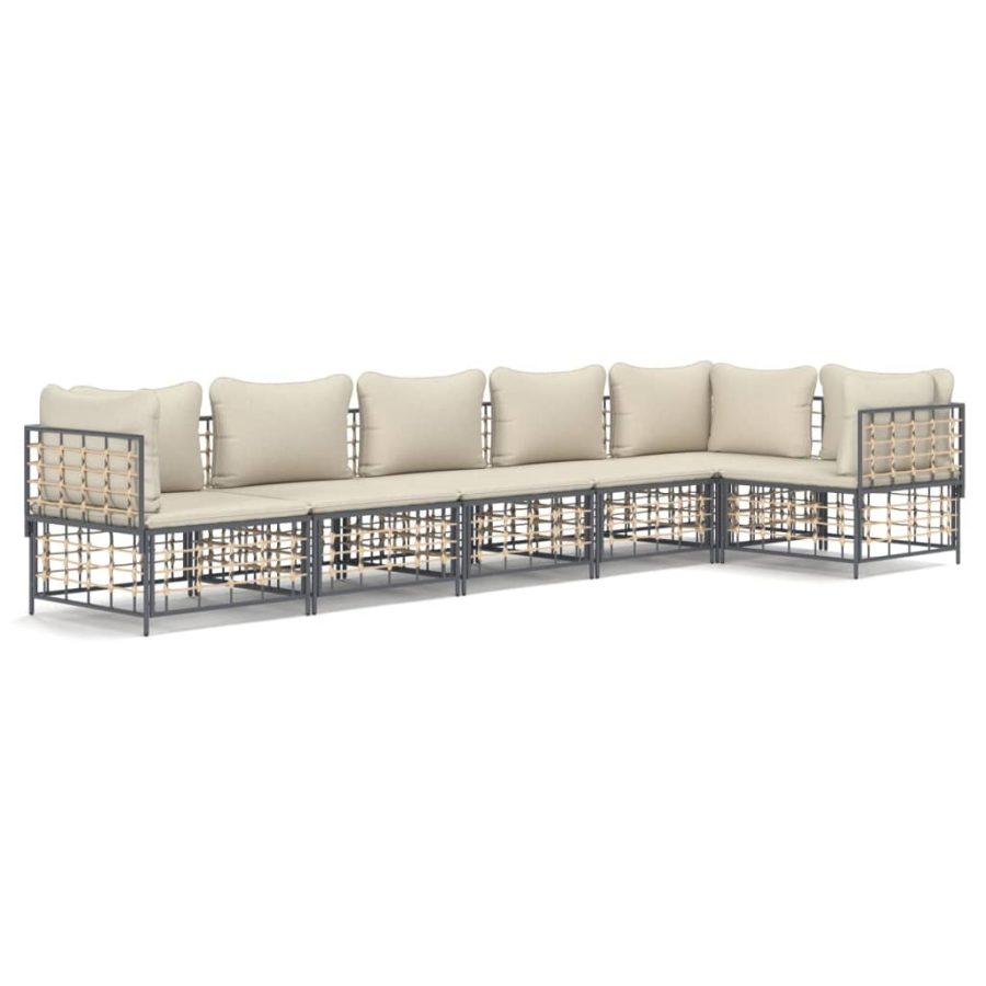 6-delige Loungeset met kussens poly rattan antracietkleurig - Afbeelding 2