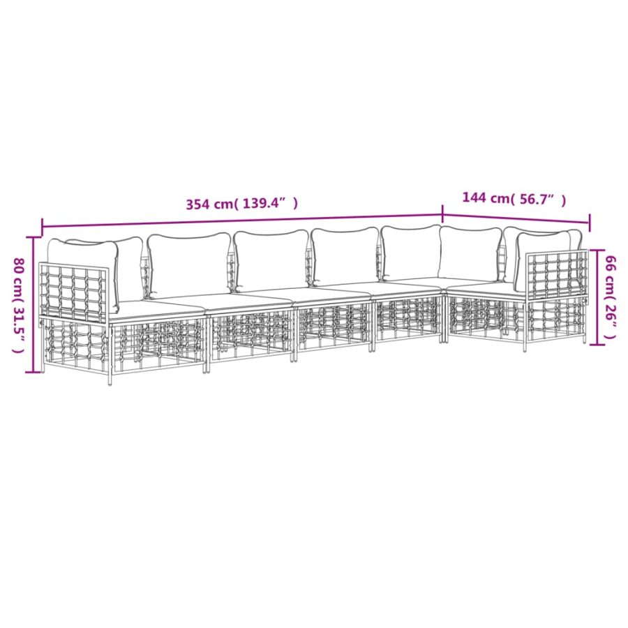 6-delige Loungeset met kussens poly rattan antracietkleurig - Afbeelding 8
