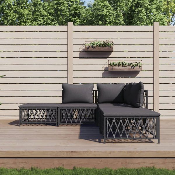 5-delige Loungeset met kussens staal antracietkleurig