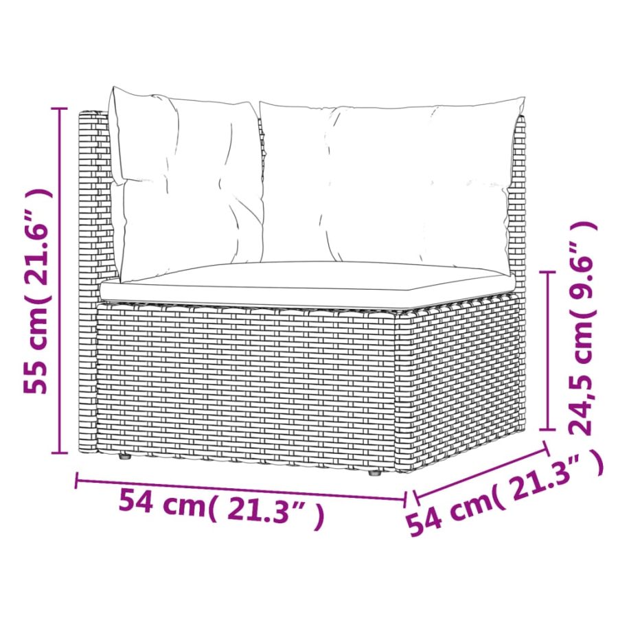 5-delige Loungeset met kussens poly rattan grijs - Afbeelding 10