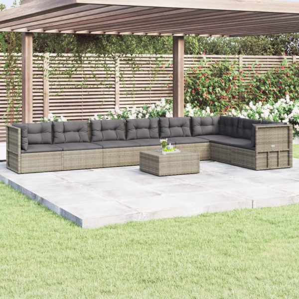 8-delige Loungeset met kussens poly rattan grijs