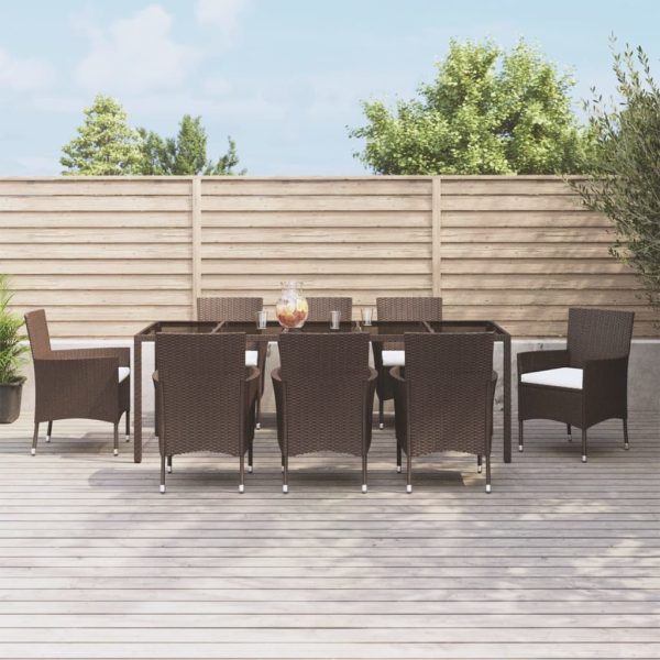 9-delige Tuinset met kussens poly rattan bruin