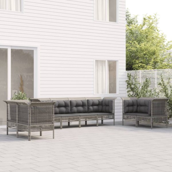 8-delige Loungeset met kussens poly rattan grijs