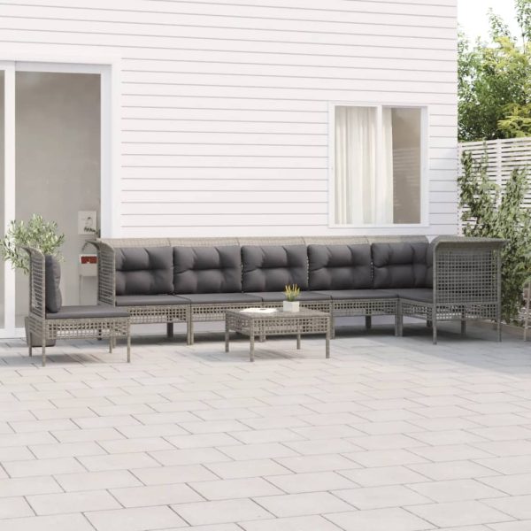 8-delige Loungeset met kussens poly rattan grijs