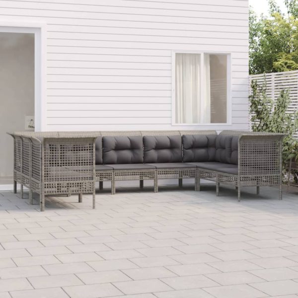 9-delige Loungeset met kussens poly rattan grijs