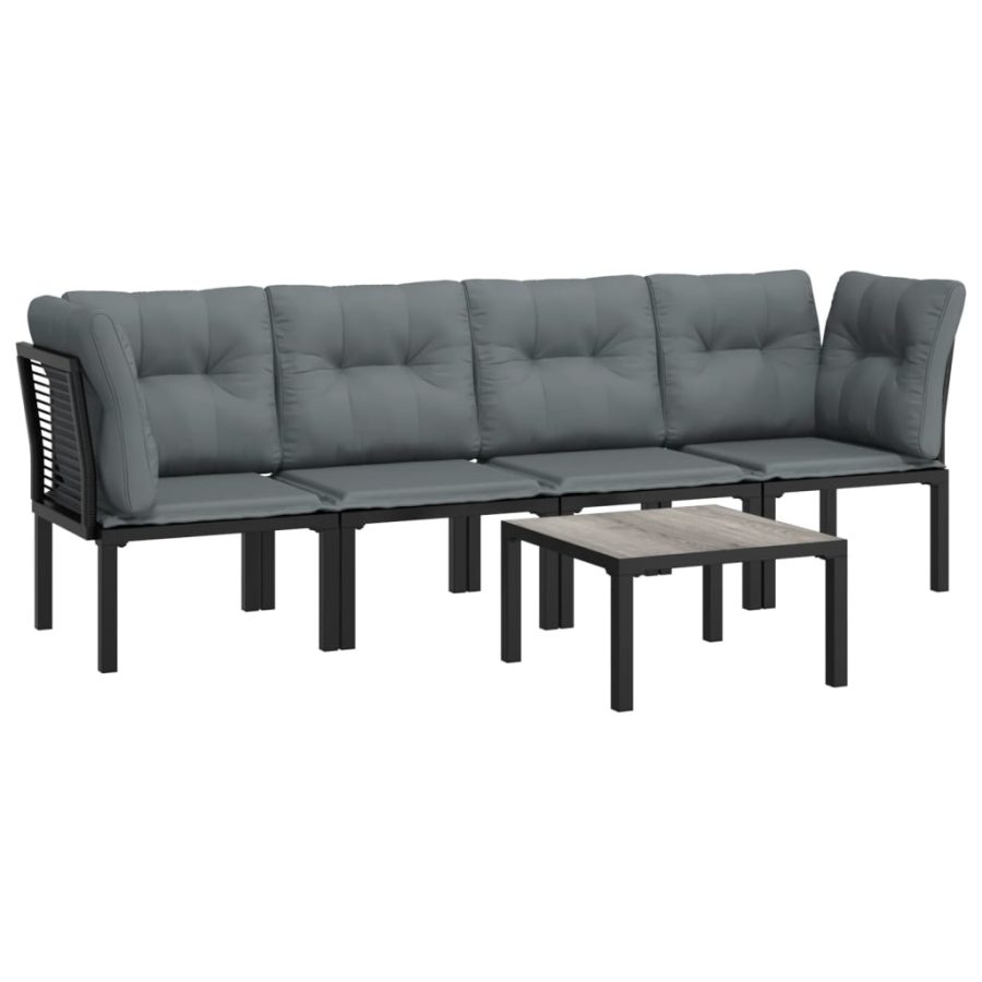 5-delige Loungeset poly rattan zwart en grijs - Afbeelding 3
