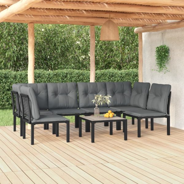7-delige Loungeset poly rattan zwart en grijs