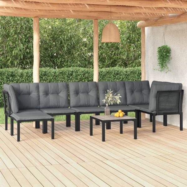8-delige Loungeset poly rattan zwart en grijs