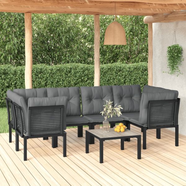 7-delige Loungeset poly rattan zwart en grijs