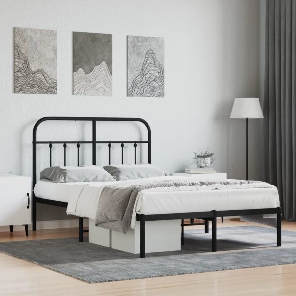 Bedframe met hoofdbord metaal zwart 120x190 cm