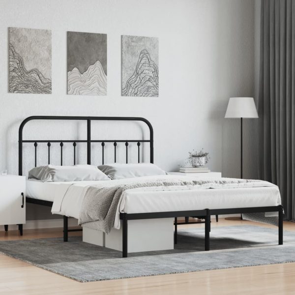Bedframe met hoofdbord metaal zwart 135x190 cm