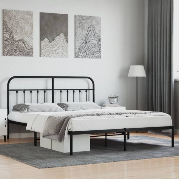 Bedframe met hoofdbord metaal zwart 180x200 cm