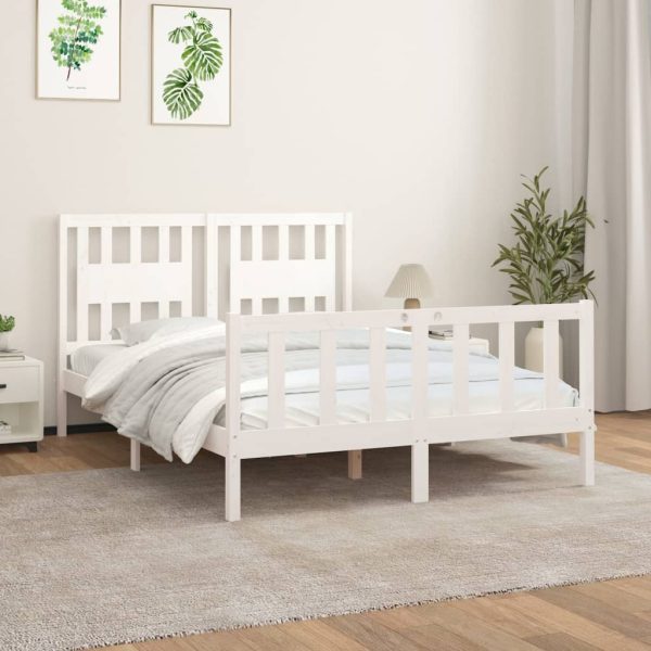 Bedframe met hoofdbord massief grenenhout wit 120x200 cm