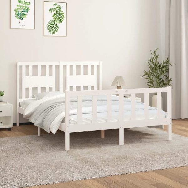 Bedframe met hoofdbord massief grenenhout wit 140x200 cm