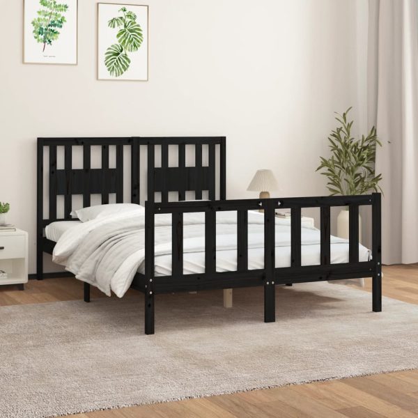 Bedframe met hoofdbord massief grenenhout zwart 140x200 cm