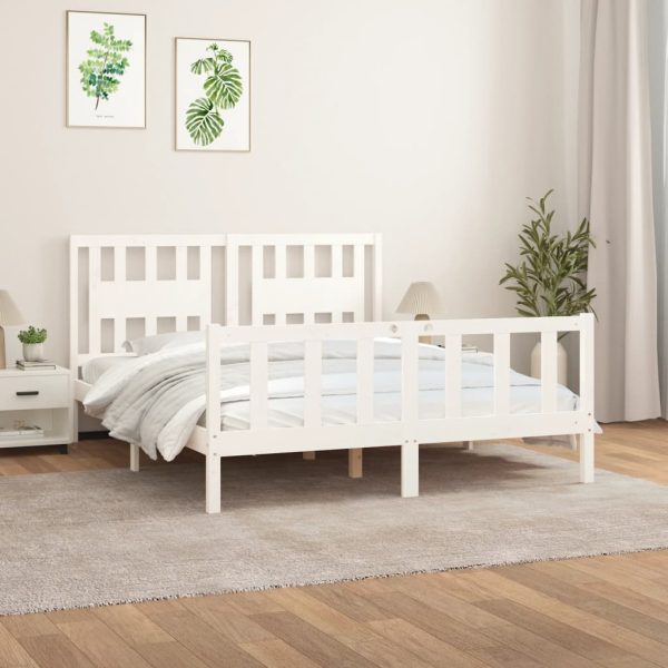 Bedframe met hoofdbord massief grenenhout wit 160x200 cm