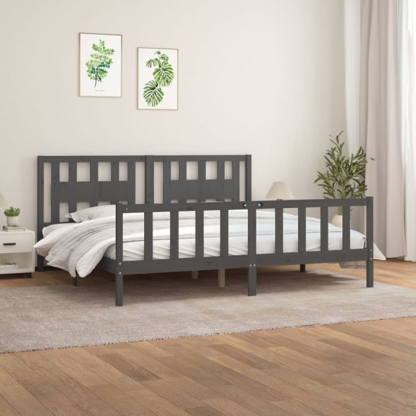 Bedframe met hoofdbord massief grenenhout grijs 200x200 cm