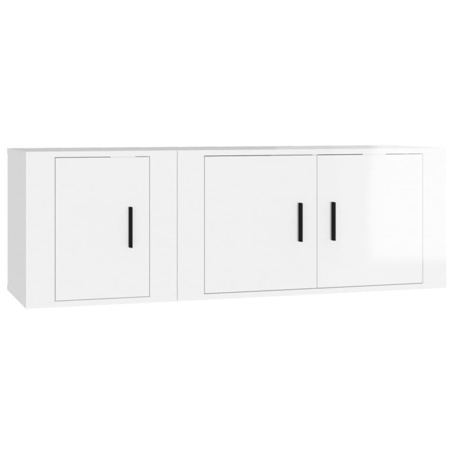 2-delige Tv-meubelset bewerkt hout hoogglans wit - Afbeelding 2
