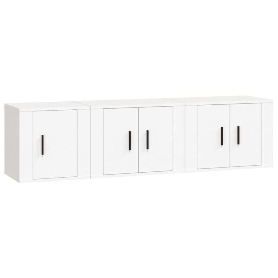 3-delige Tv-meubelset bewerkt hout wit - Afbeelding 2