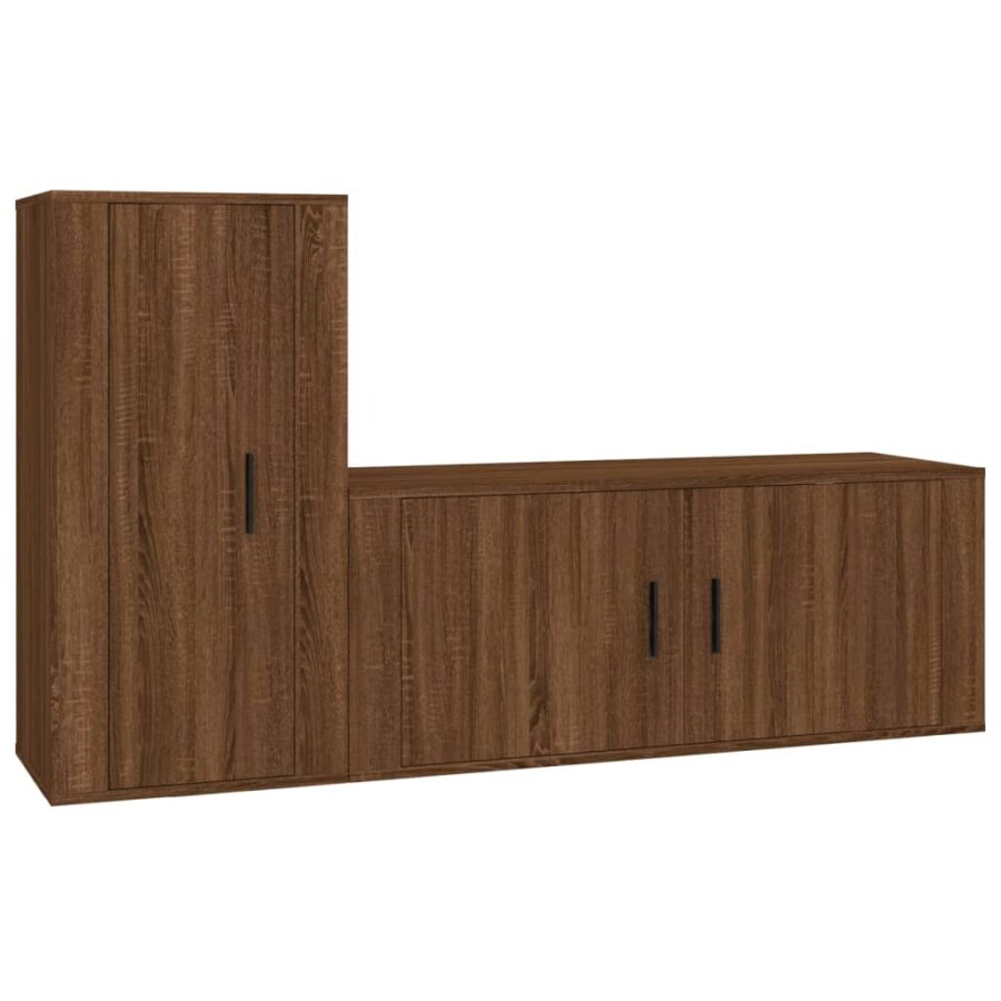 2-delige Tv-meubelset bewerkt hout bruin eikenkleur - Afbeelding 2