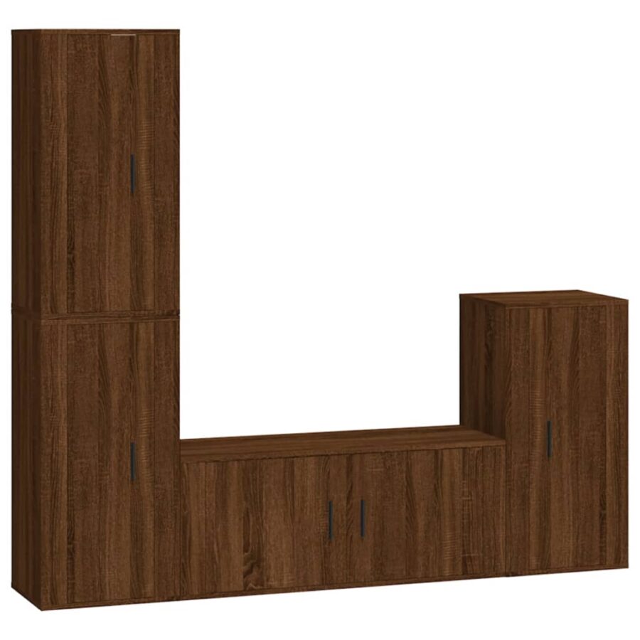 4-delige Tv-meubelset bewerkt hout bruin eikenkleur - Afbeelding 2