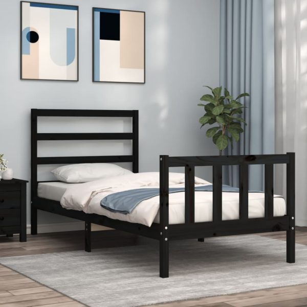 Bedframe met hoofdeinde massief hout zwart 90x190 cm