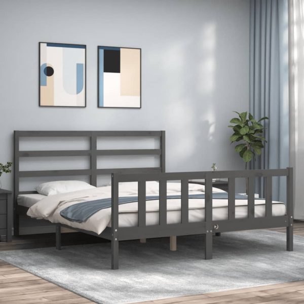 Bedframe met hoofdbord massief hout grijs