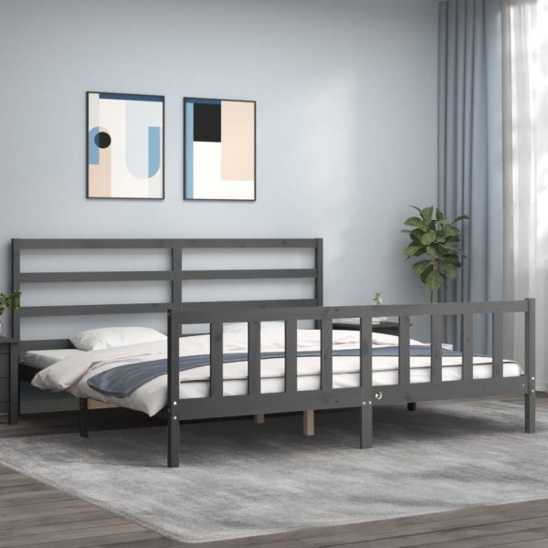 Bedframe met hoofdbord massief hout grijs 200x200 cm