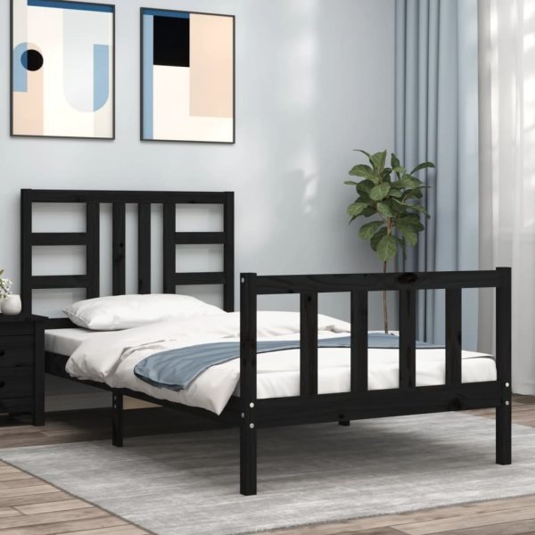 Bedframe met hoofdeinde massief hout zwart 90x190 cm