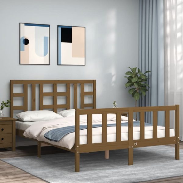 Bedframe met hoofdbord massief hout honingbruin